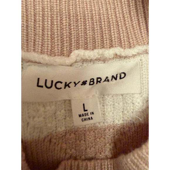 NWT Women's Lucky Brand Long Sleeve Striped Knit Dress L Beige White - Picture 6 of 12